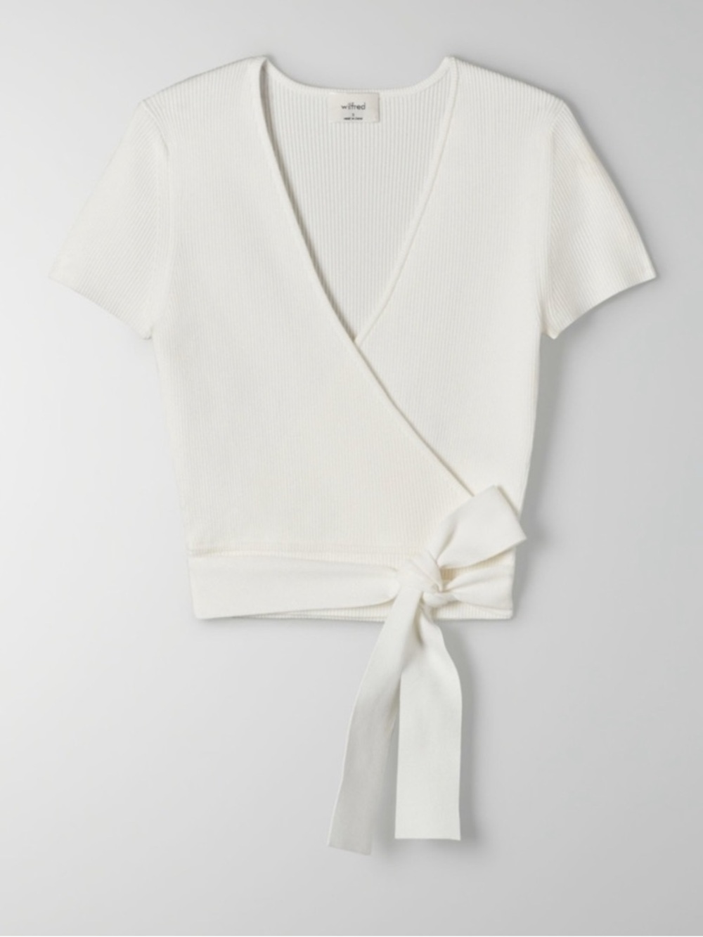 Aritzia Wilfred All Tied Up Cropped Shirt Top Ribbed Cropped White Medium